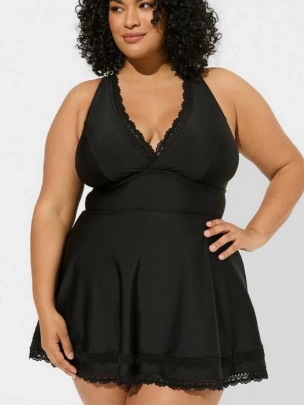 NWT TORRID Wireless Black Swim Dress with Brief woman's size 1X Deep v- neckline - Picture 4 of 16